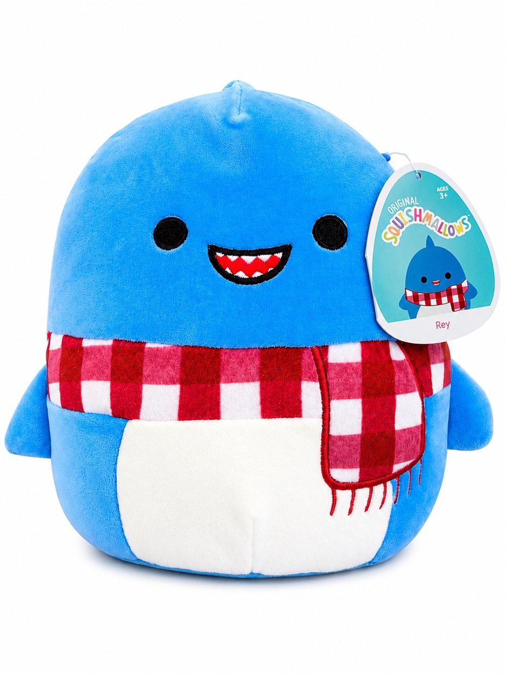 NWT 2021 Squishmallows Rey Blue Shark Plush 8” Red Plaid Scarf NWT Kellytoy